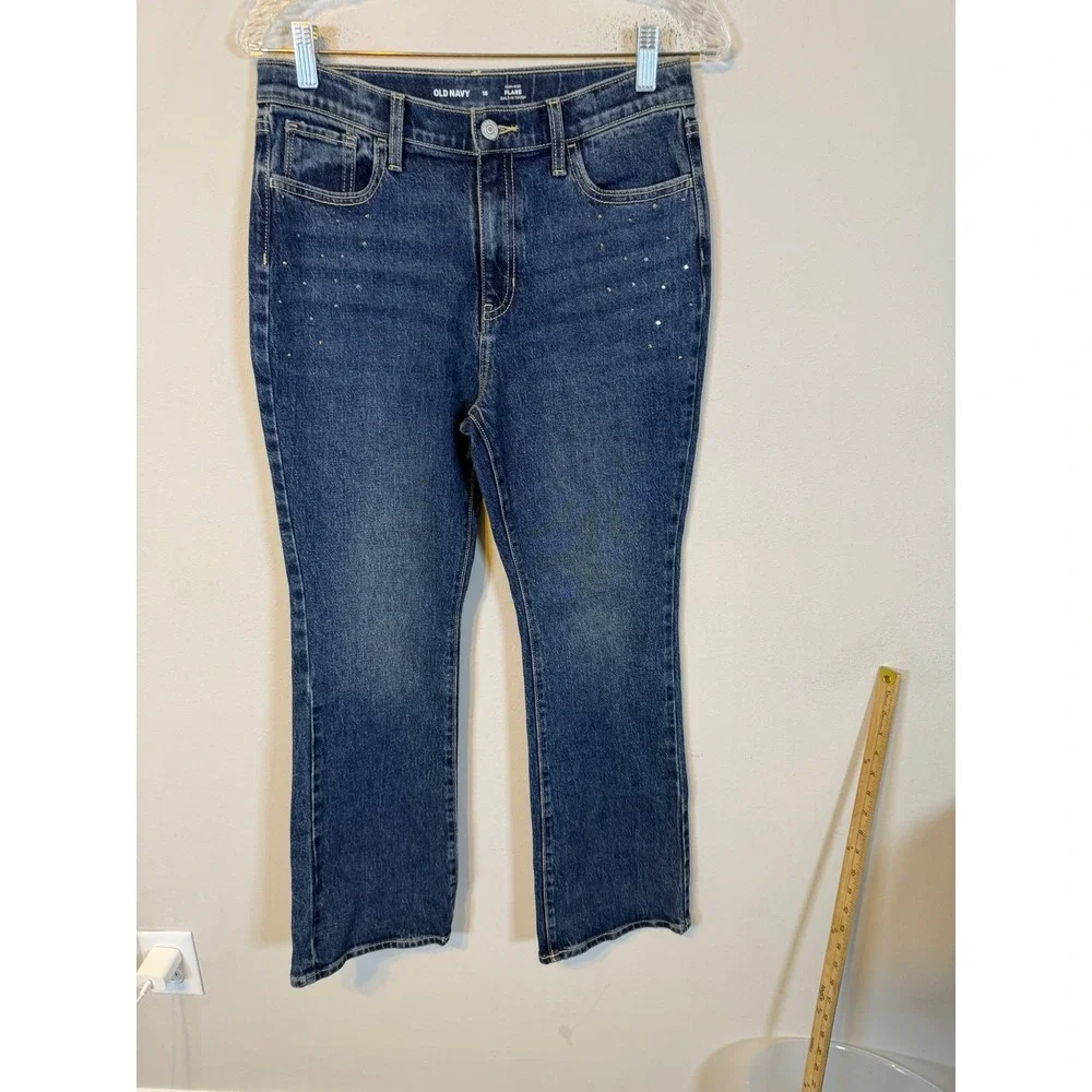 Old Navy Girls Flare Jeans Crystal Stud Embellished Blue Size 18